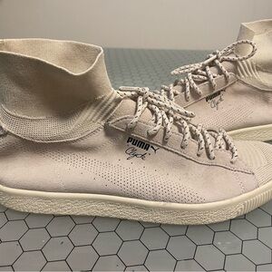 Puma Clyde Black Rainbow Colab Light Beige Suede knit High-Tops